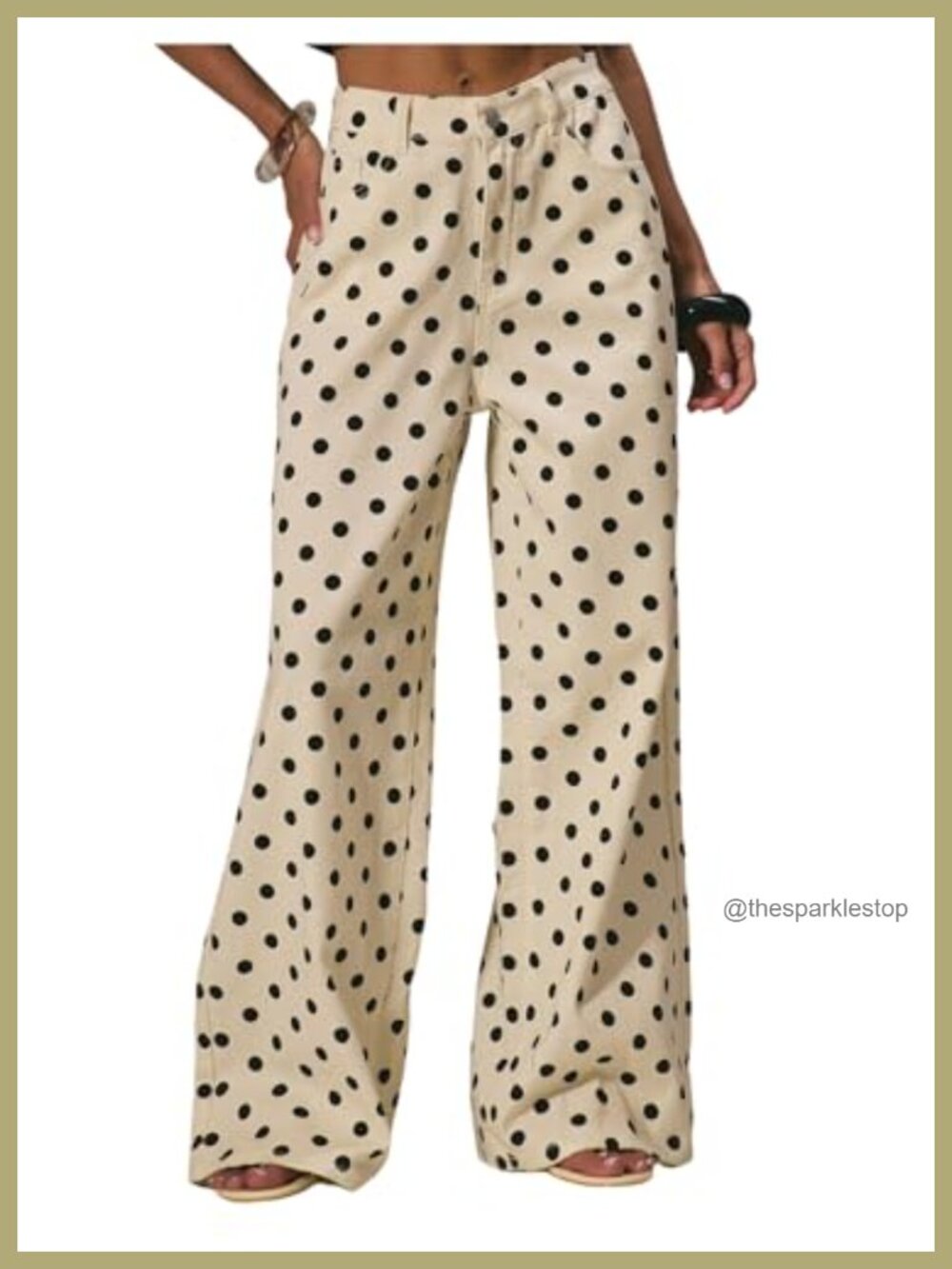 Wide Leg Polka Dot Baggy Jeans Mid Rise Loose Fit Denim Pants
